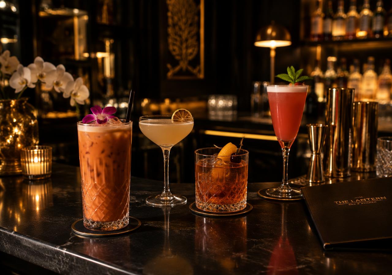 Thai iced tea and cocktails at the bar