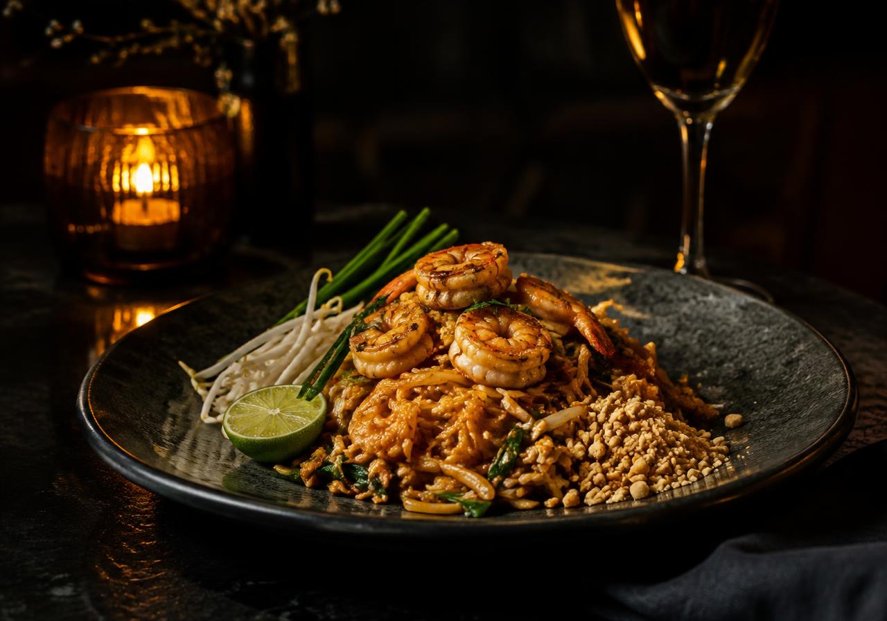 Pad thai with shrimp and peanuts